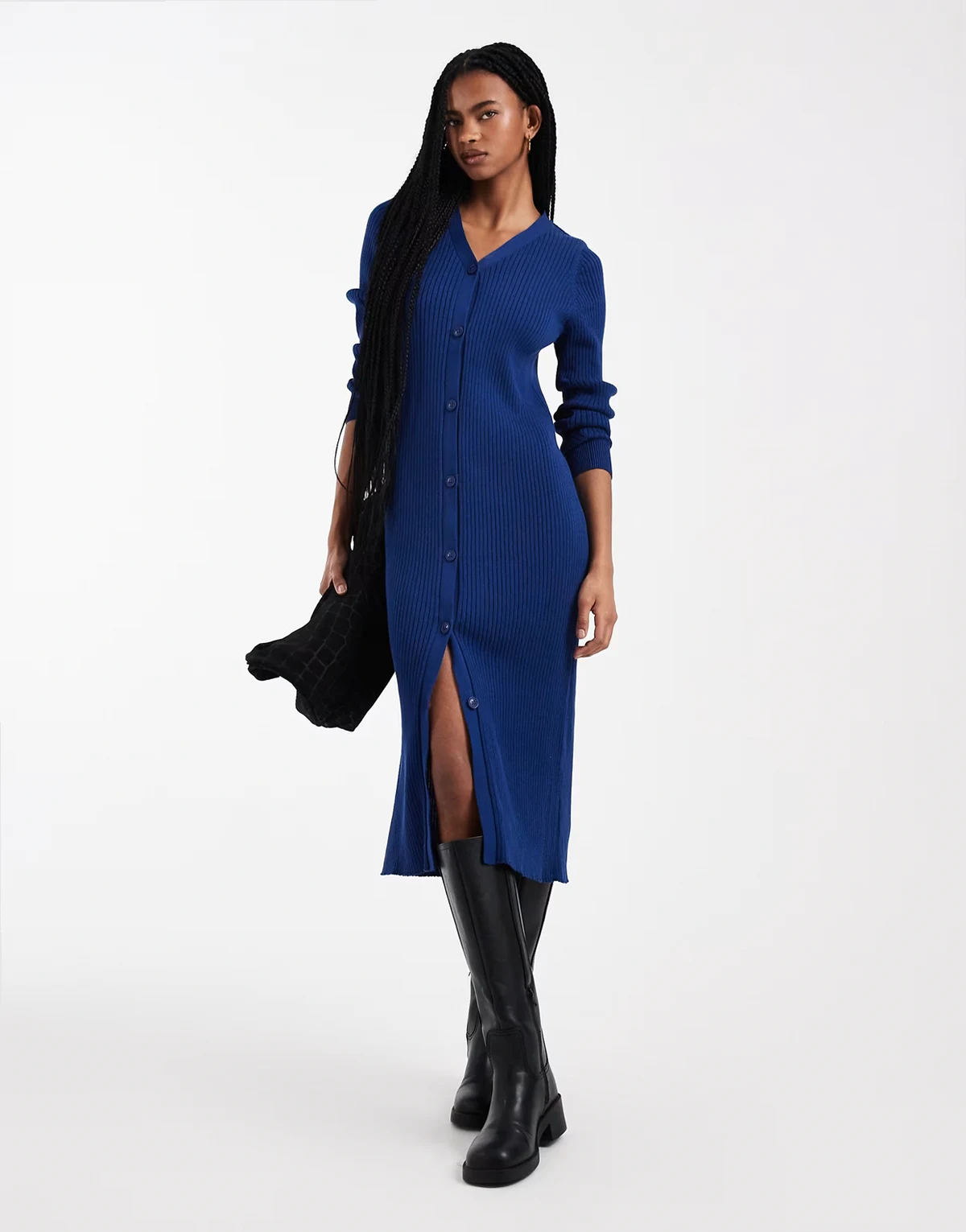 button down knit dress in navy