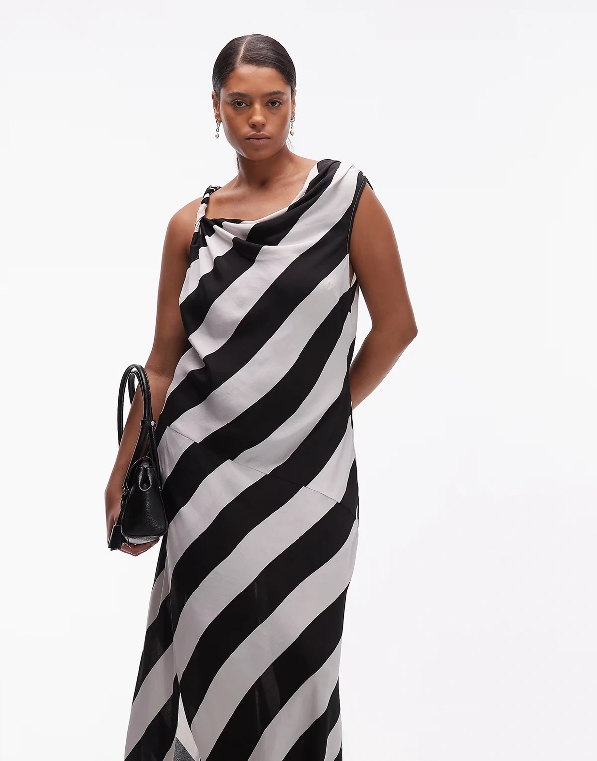 ASOS DESIGN Curve sheer cowl neck midi dress in black and white stripe