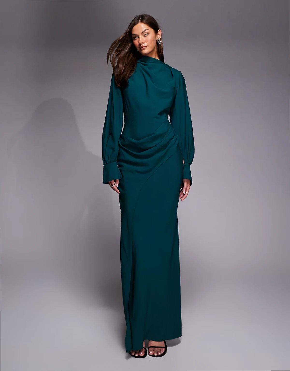 ASOS DESIGN Tall high neck drape maxi dress with drape skirt in teal