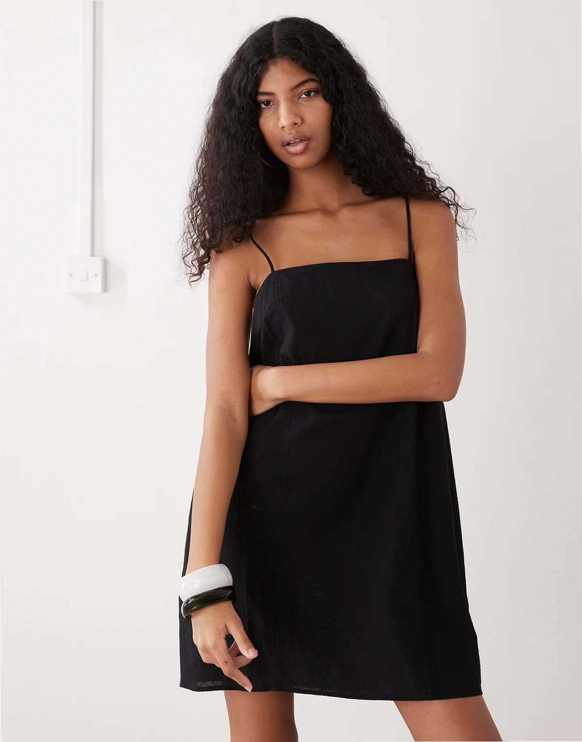 linen mini dress in black
