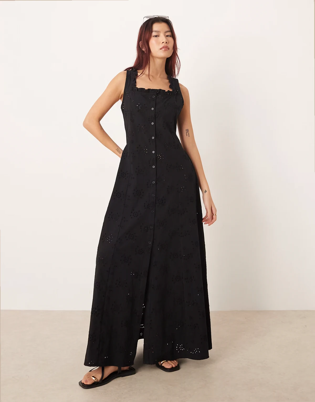 Esmee sheer eyelet maxi beach dress in black