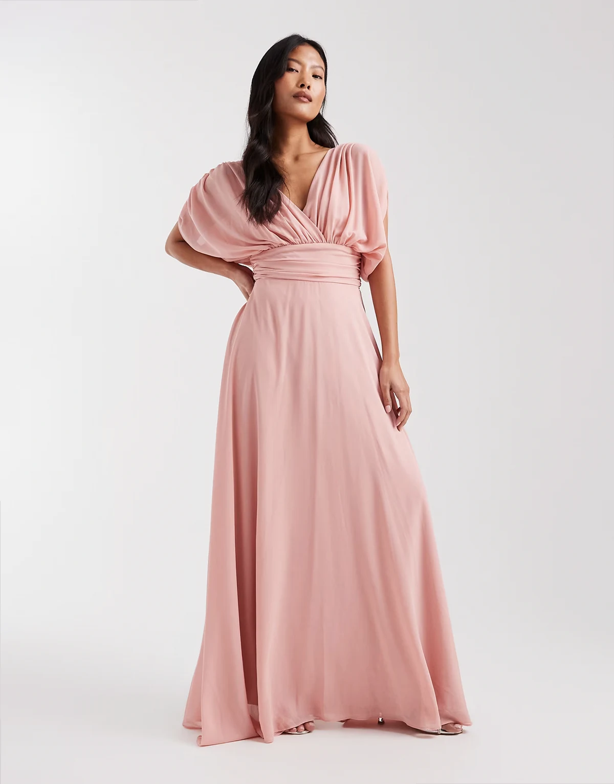 Bridesmaid – Różowa, plisowana, szyfonowa sukienka maxi