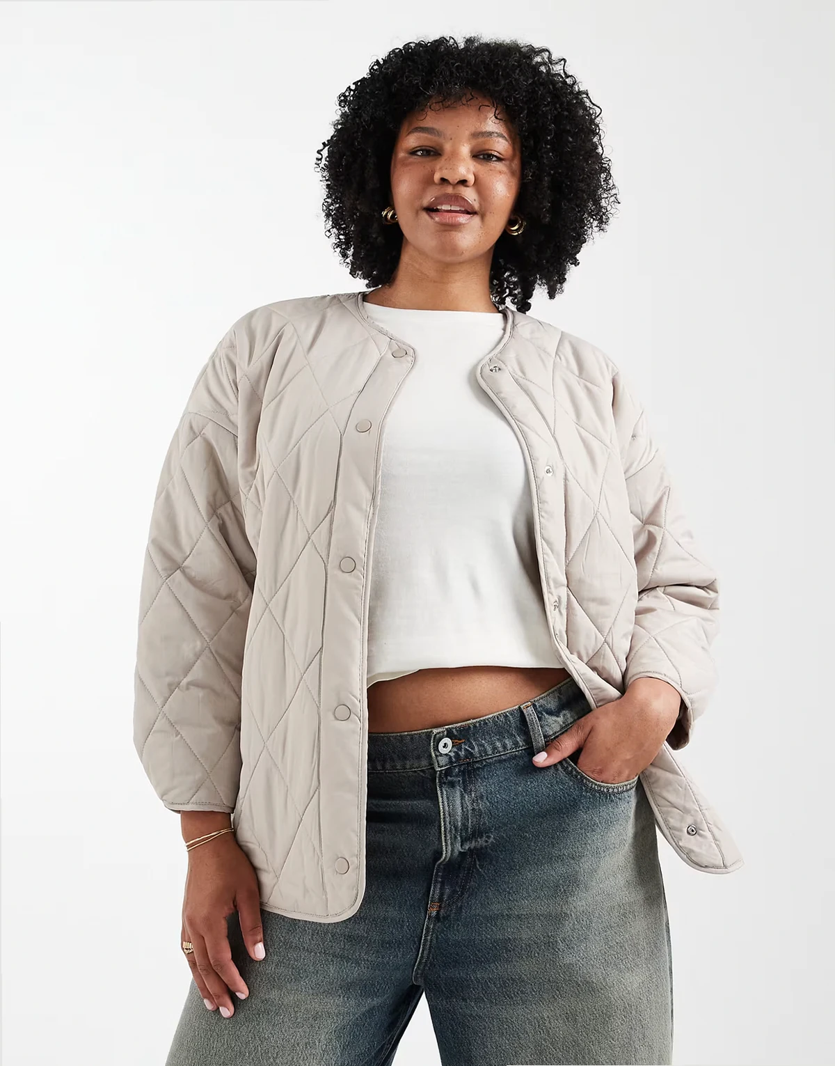 Pieces Curve quilted lightweight jacket in silver gray