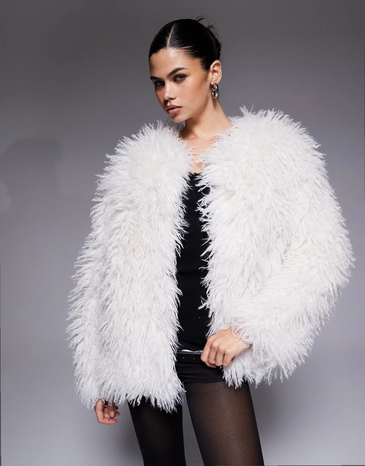 exclusive oversized mongolian faux fur jacket in cream