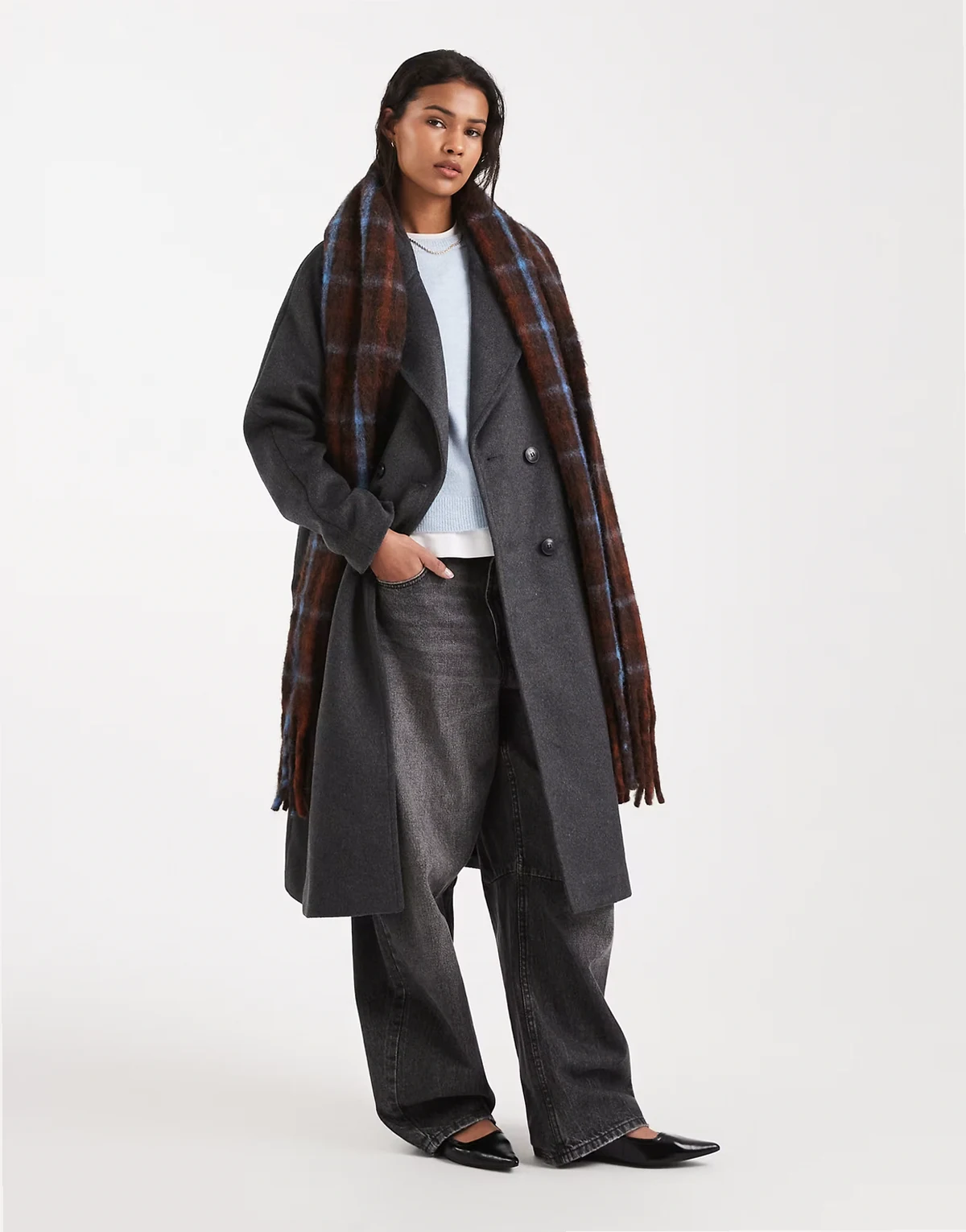 oversized maxi wool mix coat in dark gray melange
