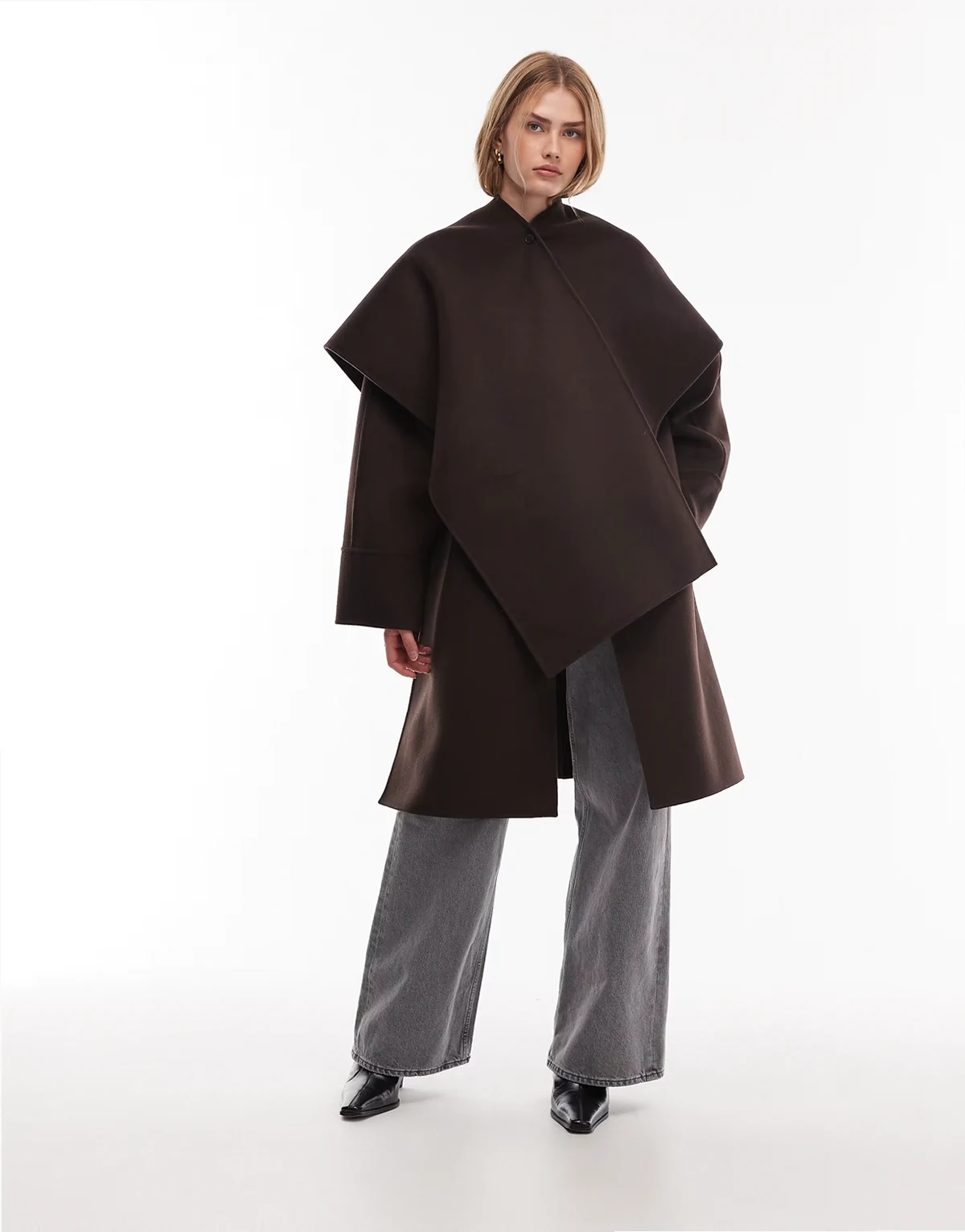 – Midimantel mit hohem Wollanteil in Schokobraun mit abnehmbarem Schal