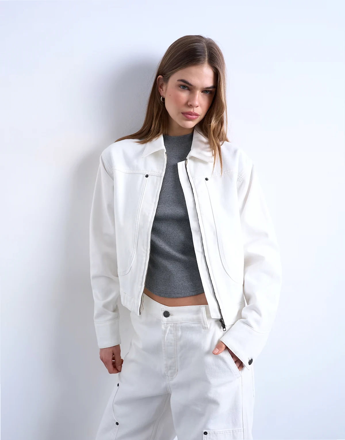 denim utility jacket in ecru