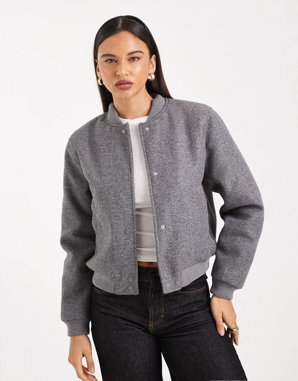 oversized felted bomber jacket in gray melange