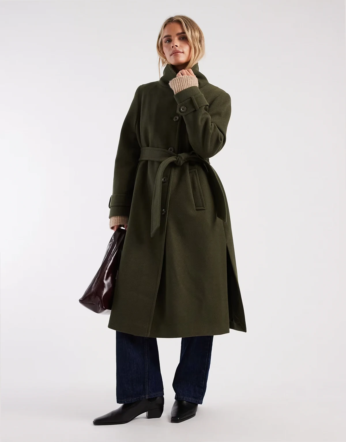 formal funnel coat in khaki