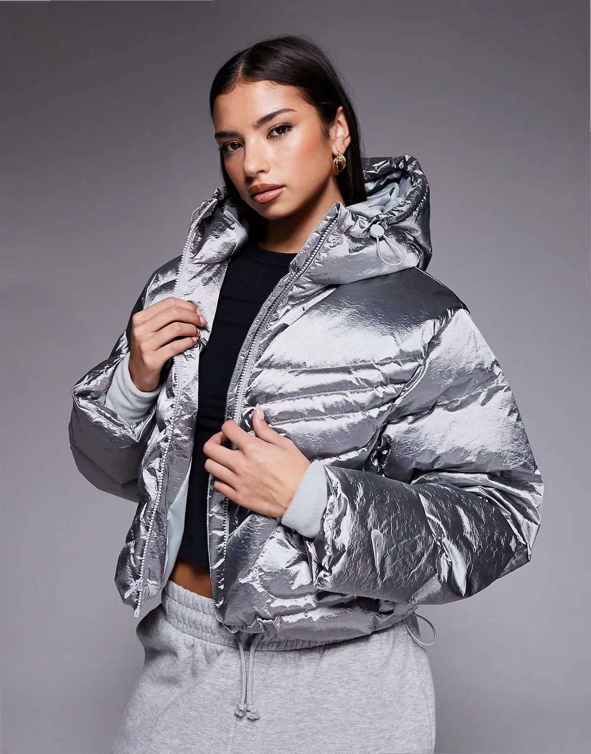 Swoosh down puffer in silver