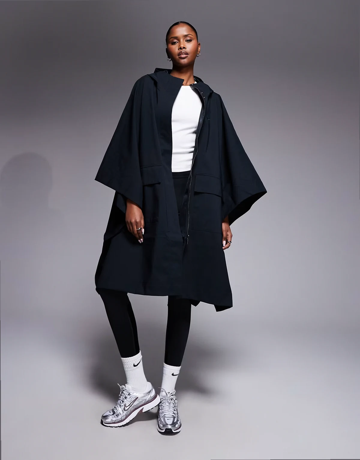 Sportswear tailored poncho in black