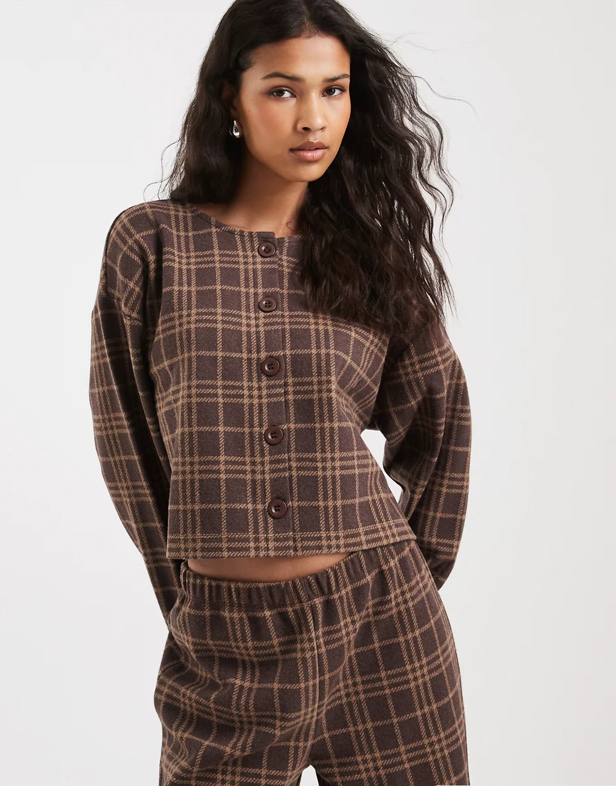 plaid soft ribbed cardigan