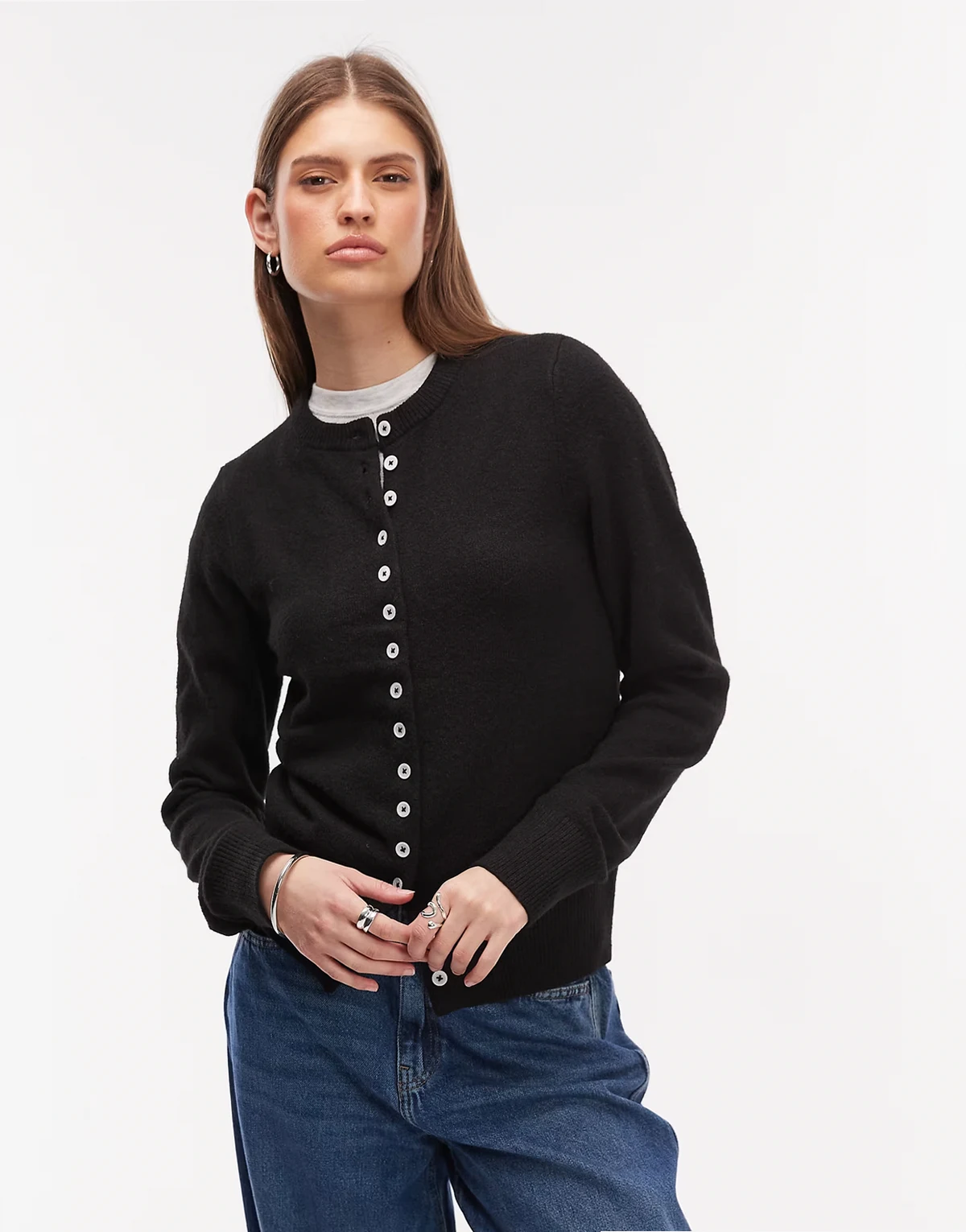 midweight fitted cardigan in black