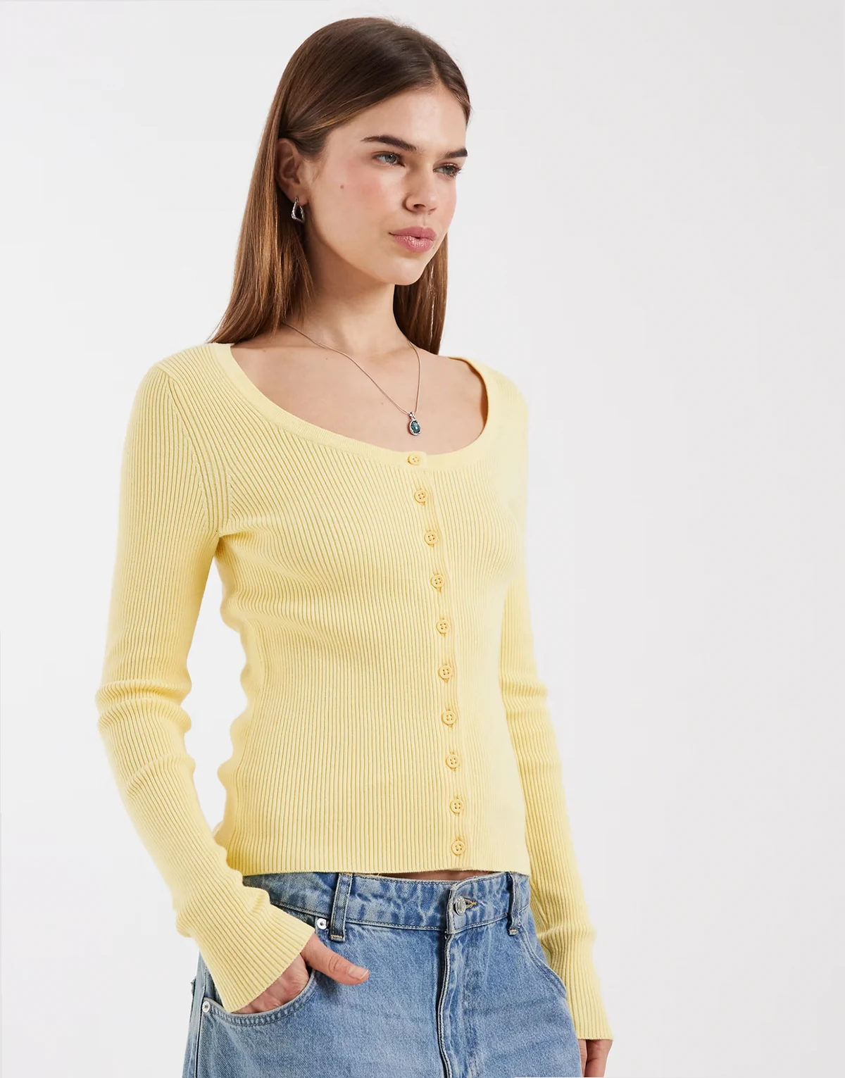 cotton blend wide scoop cardigan in buttermilk