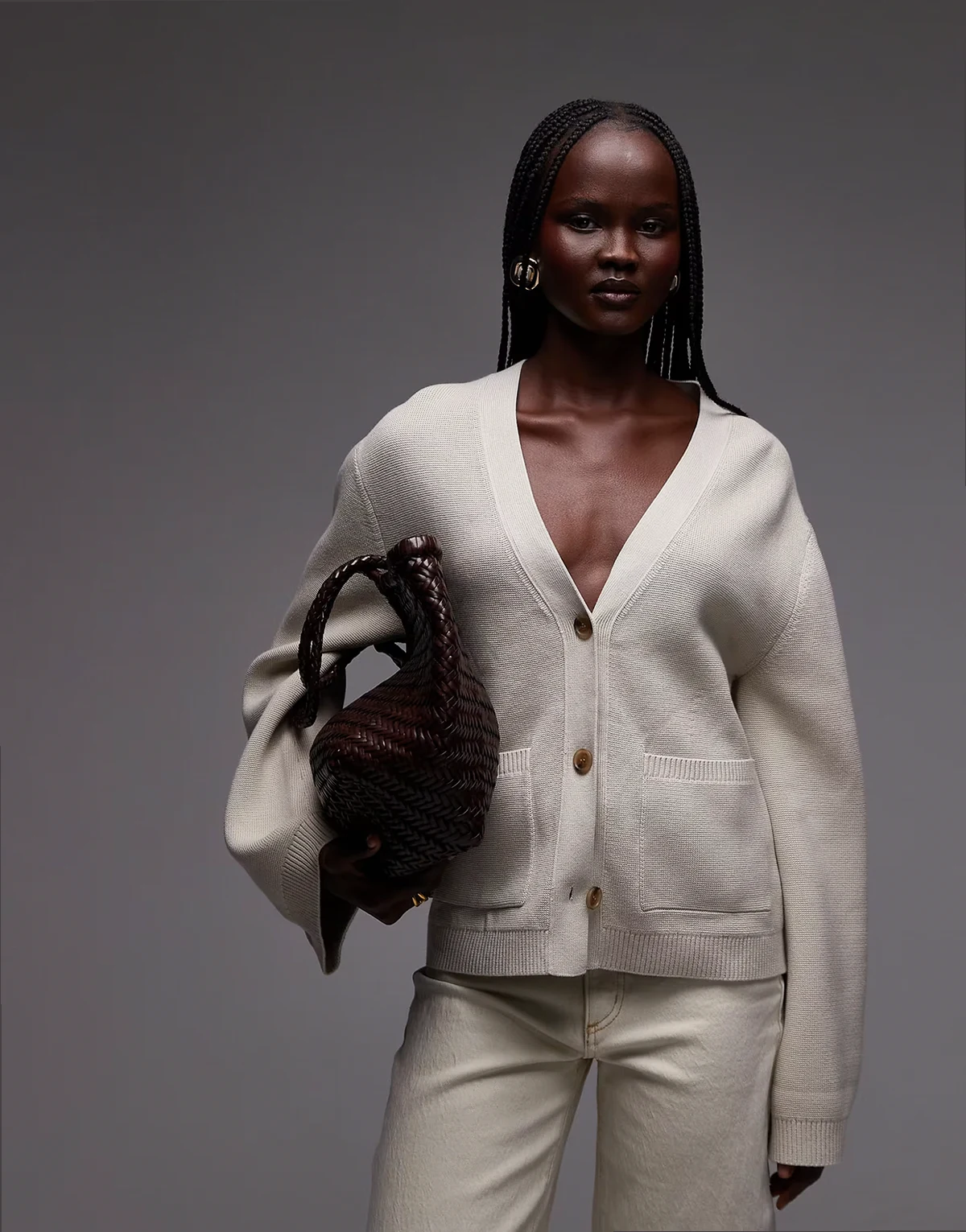 cinched waist cardigan in beige