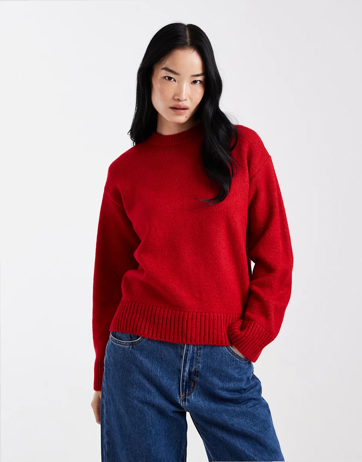 oversized seam detail sweater in red