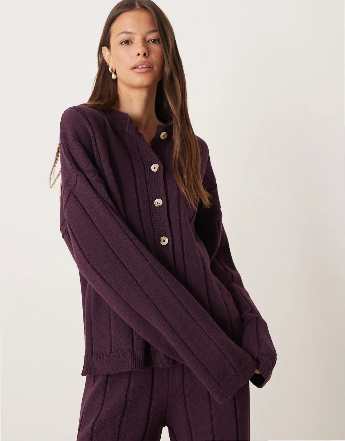 knit cotton cardigan in plum - part of a set