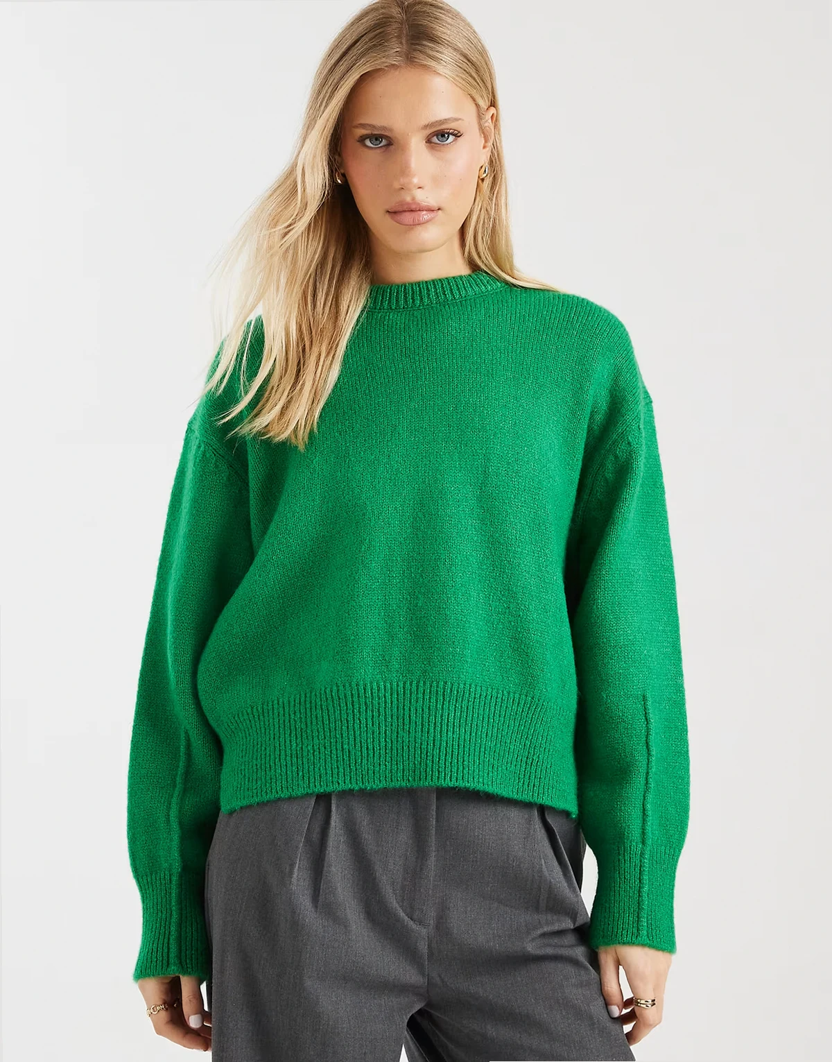 boxy crew neck sweater with side slit detail in bright green