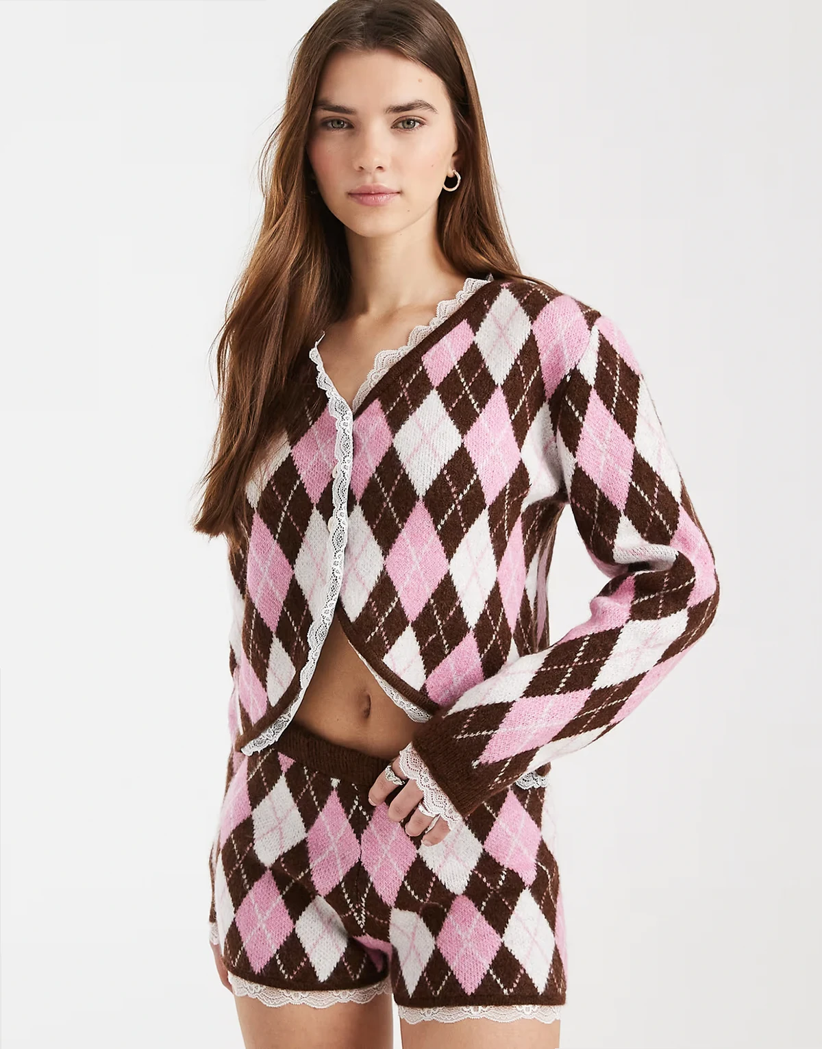 argyle cardigan with lace trim - part of a set