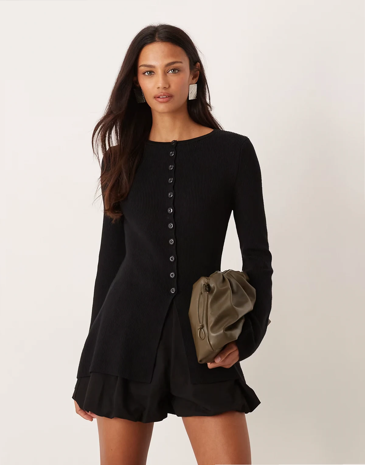 – Longline-Strickjacke in Schwarz