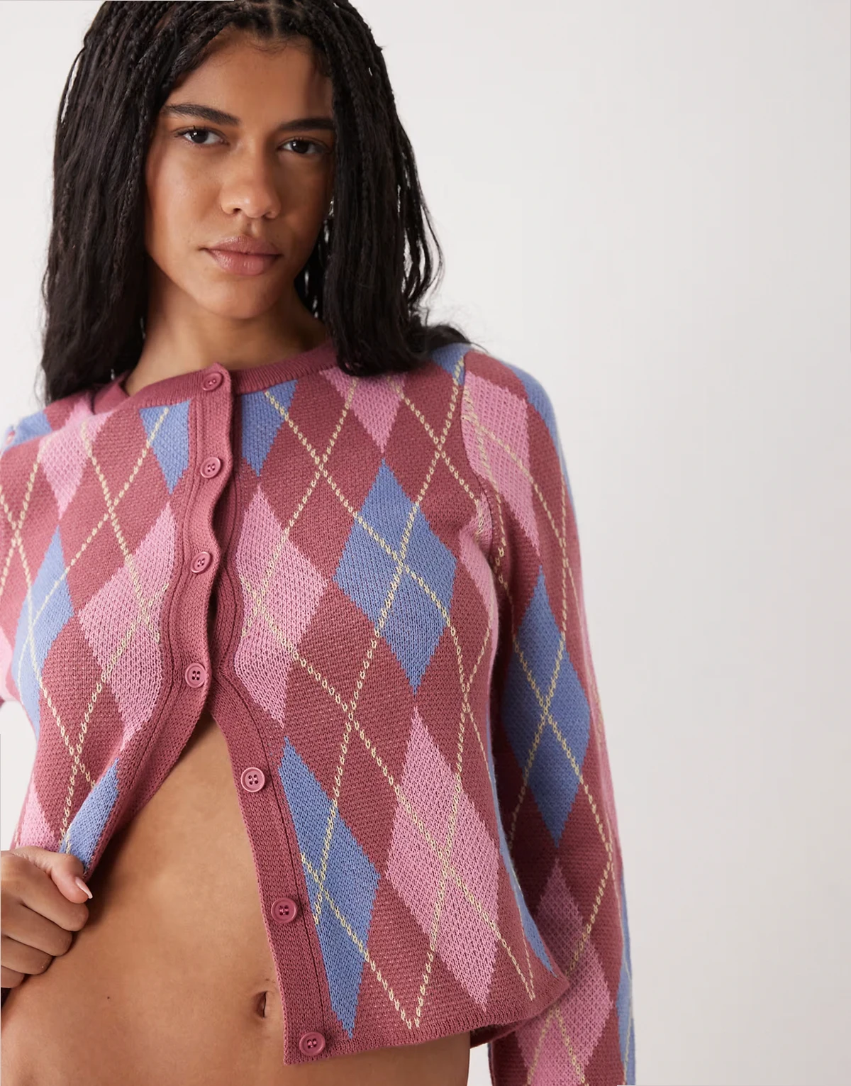 argyle shrunken cardi in pink