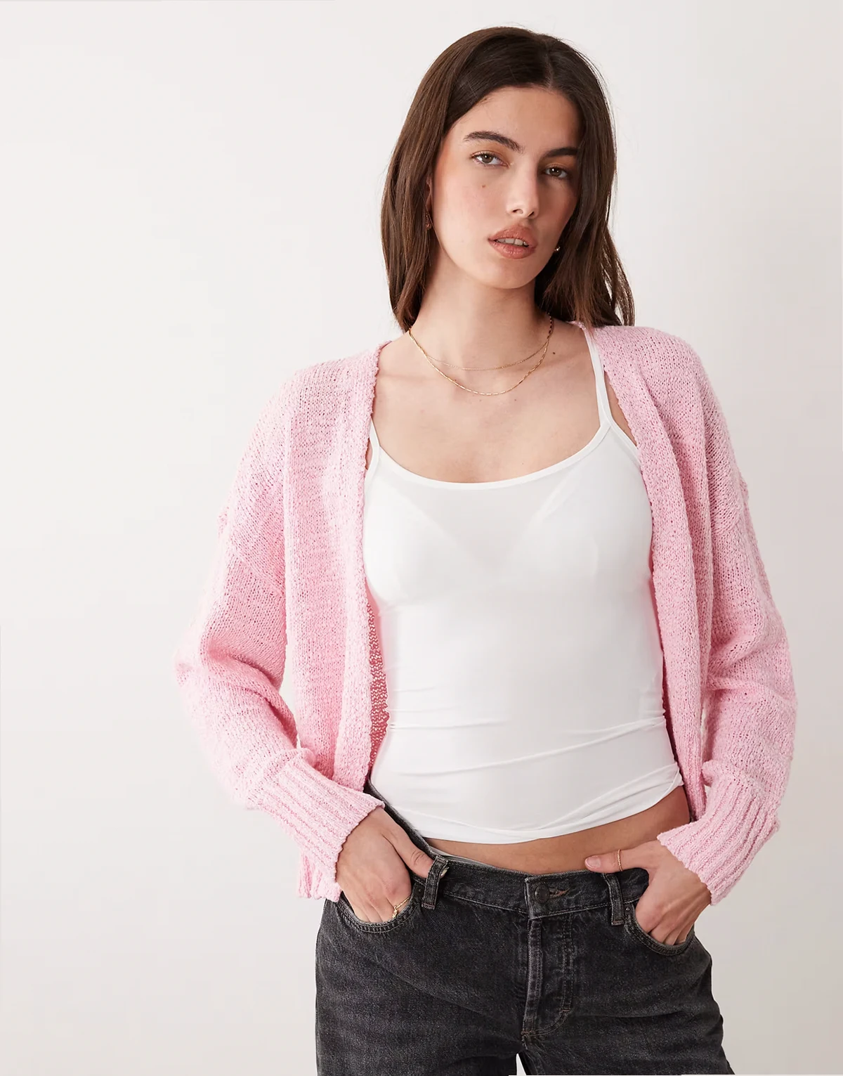 slubby edge to edge cardigan in pink
