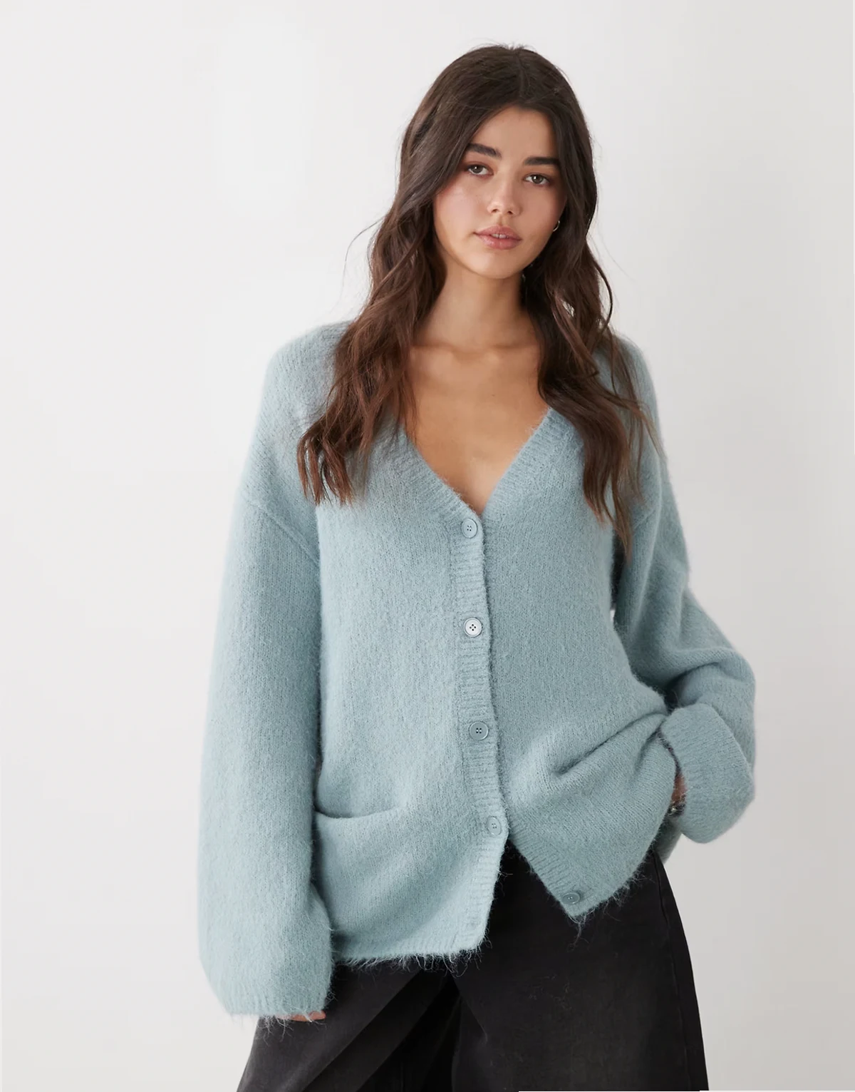 – Oversize-Strickjacke in Staubblau