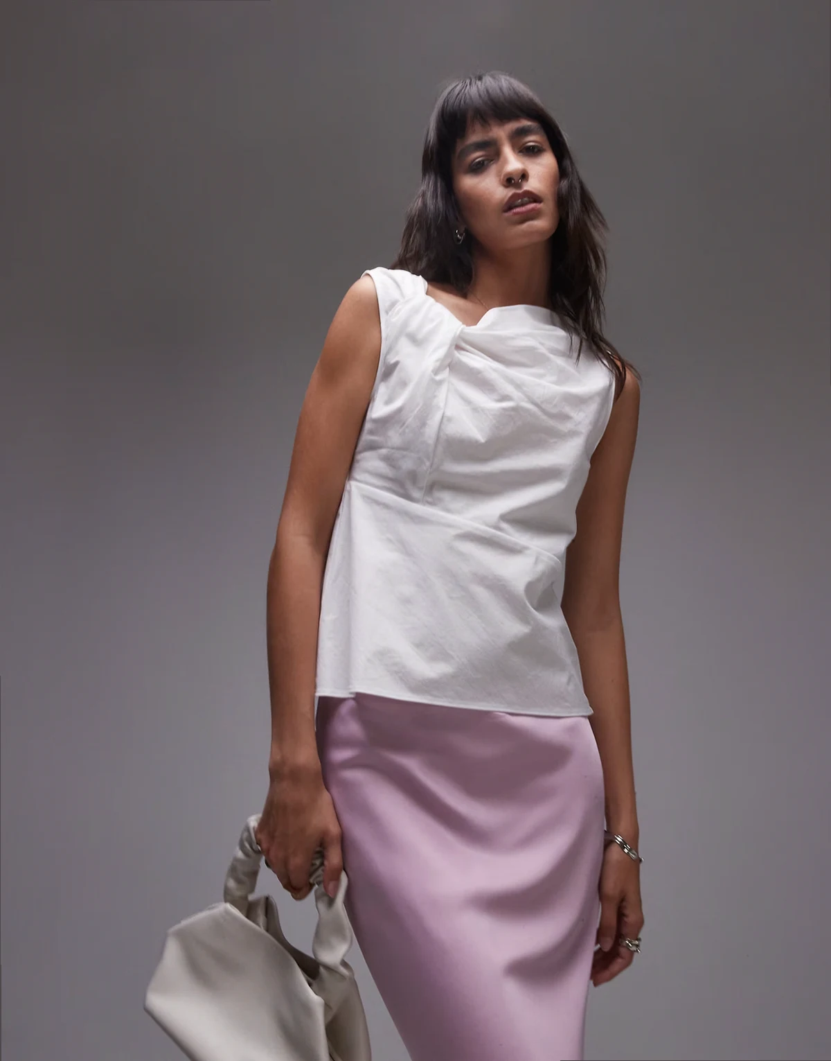 knot detail sleeveless cotton top in ivory