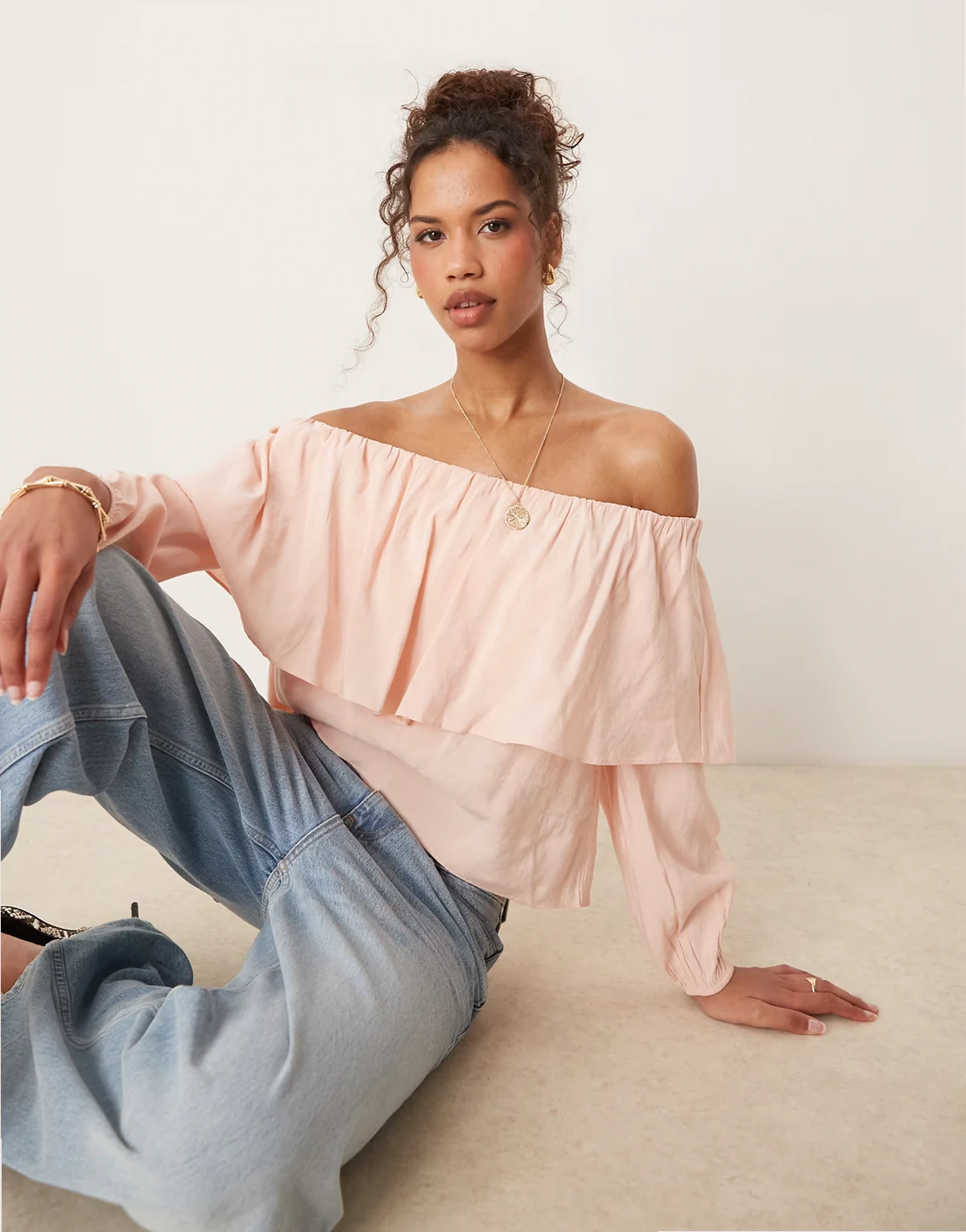 off shoulder statement top in light pink