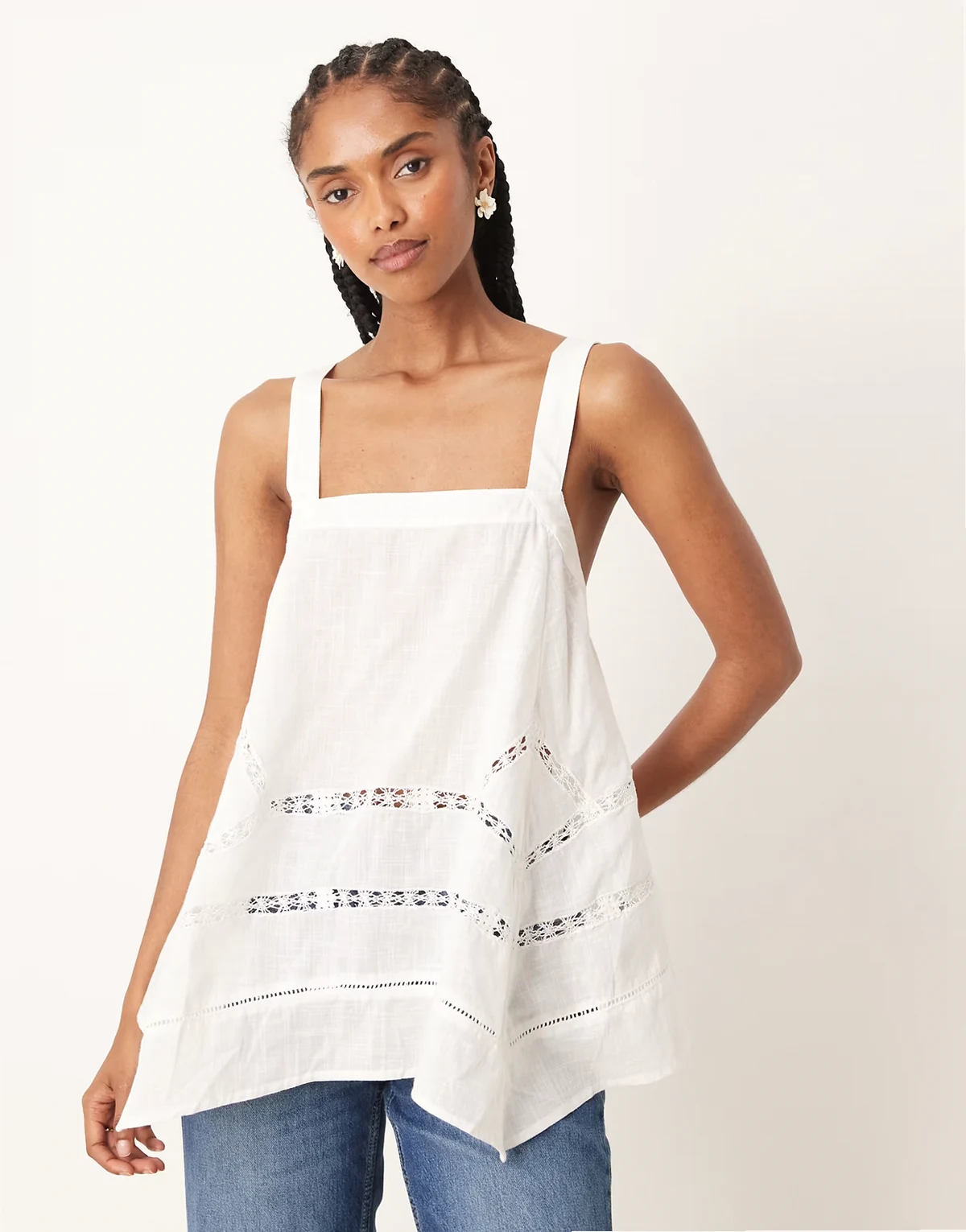 Charlotte broderie cami tunic top in ivory
