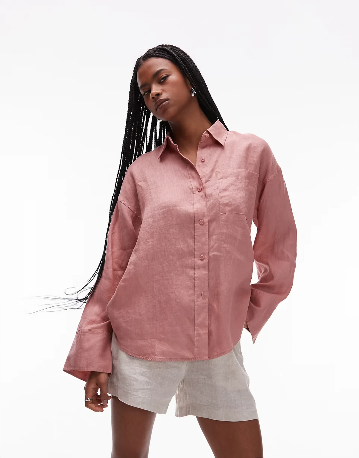 oversized linen blend shirt in pink