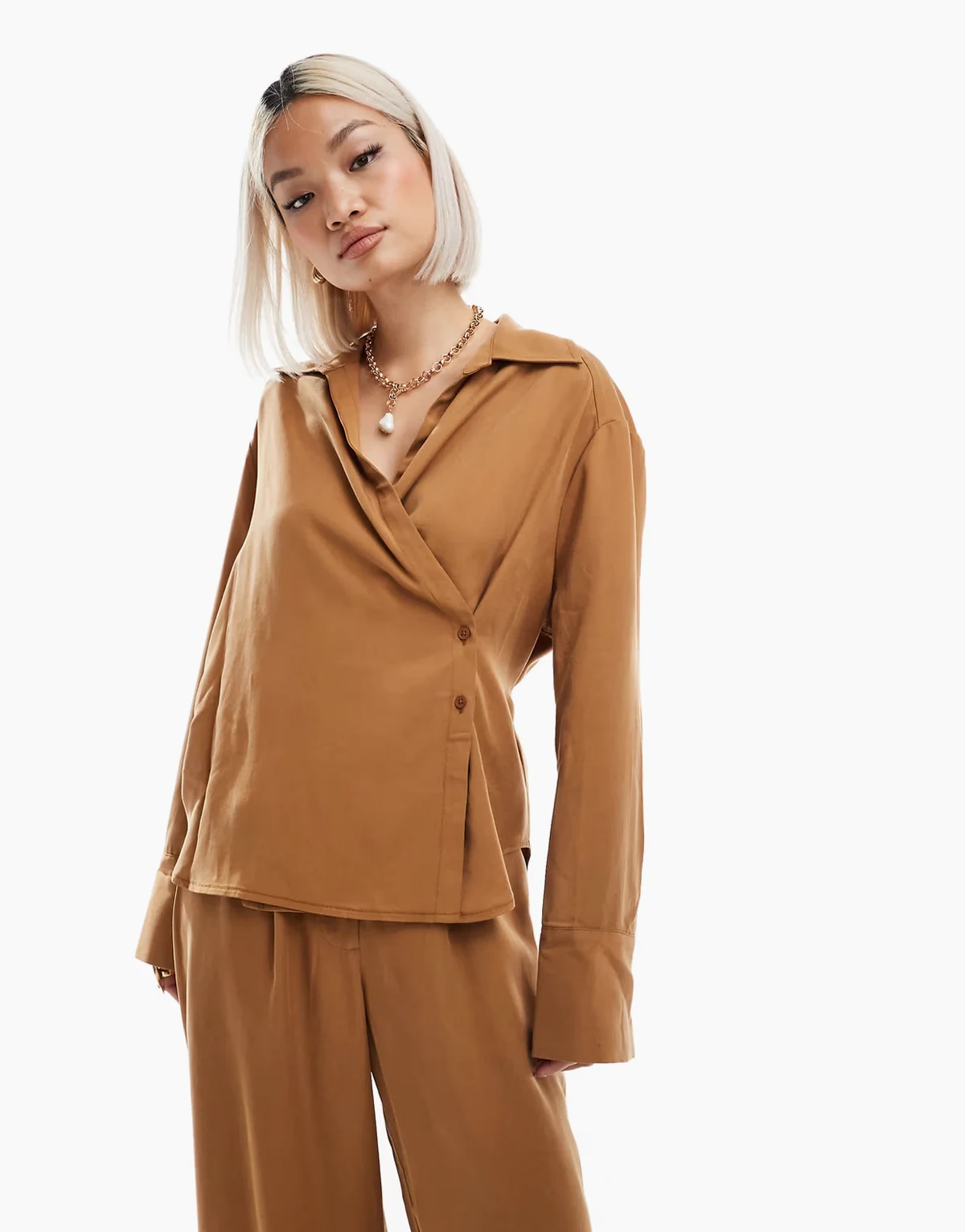 wrap tie shirt in camel - part of a set
