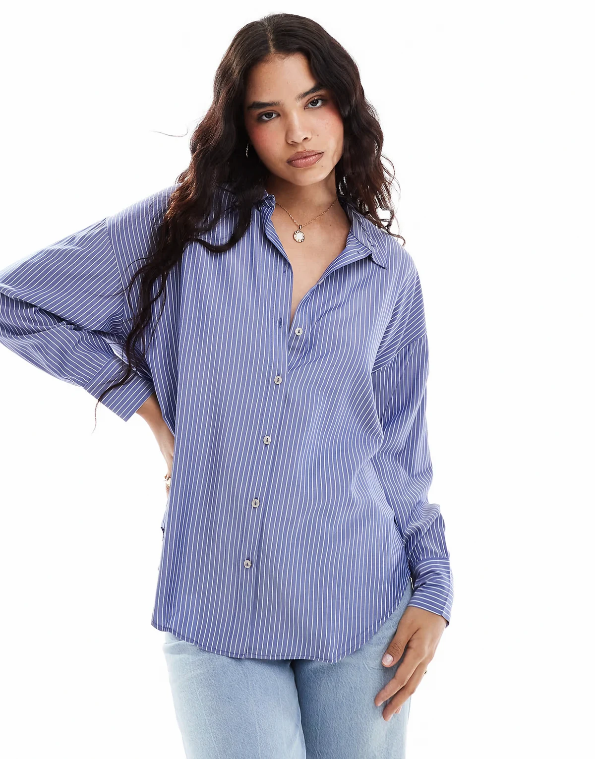 oversized shirt in navy and white stripe