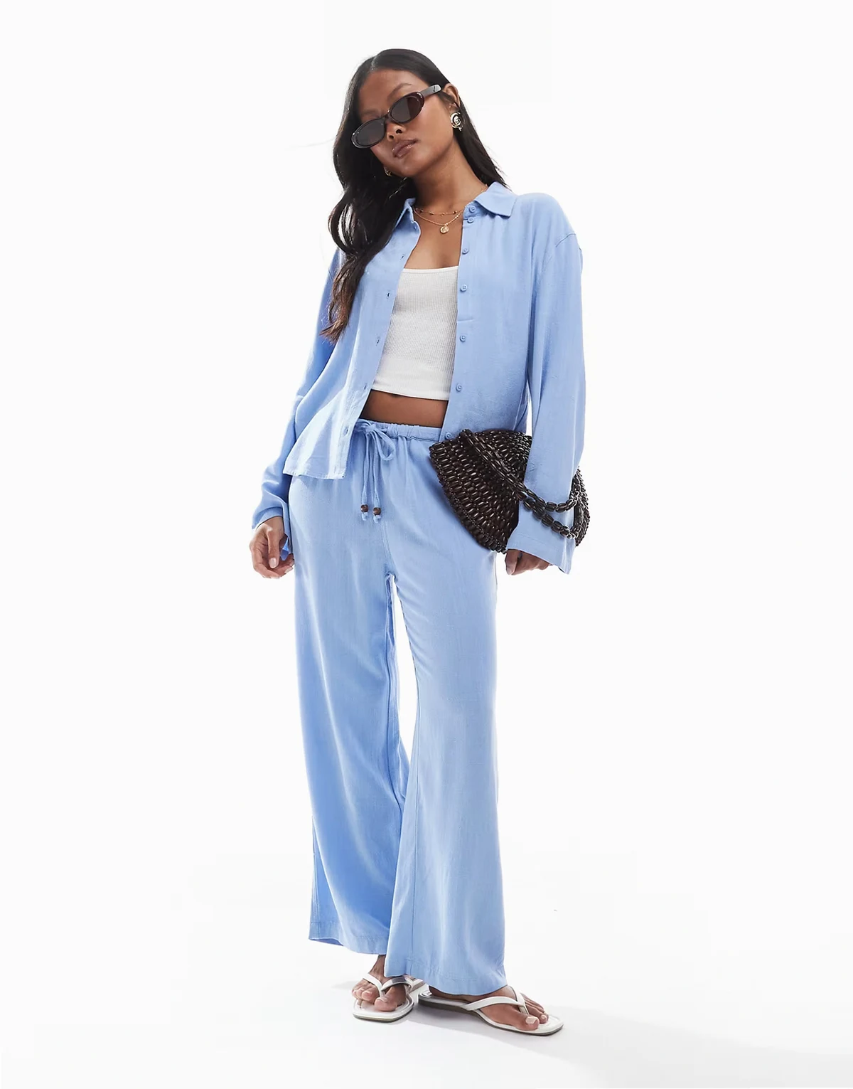 linen mix shirt in light blue - part of a set