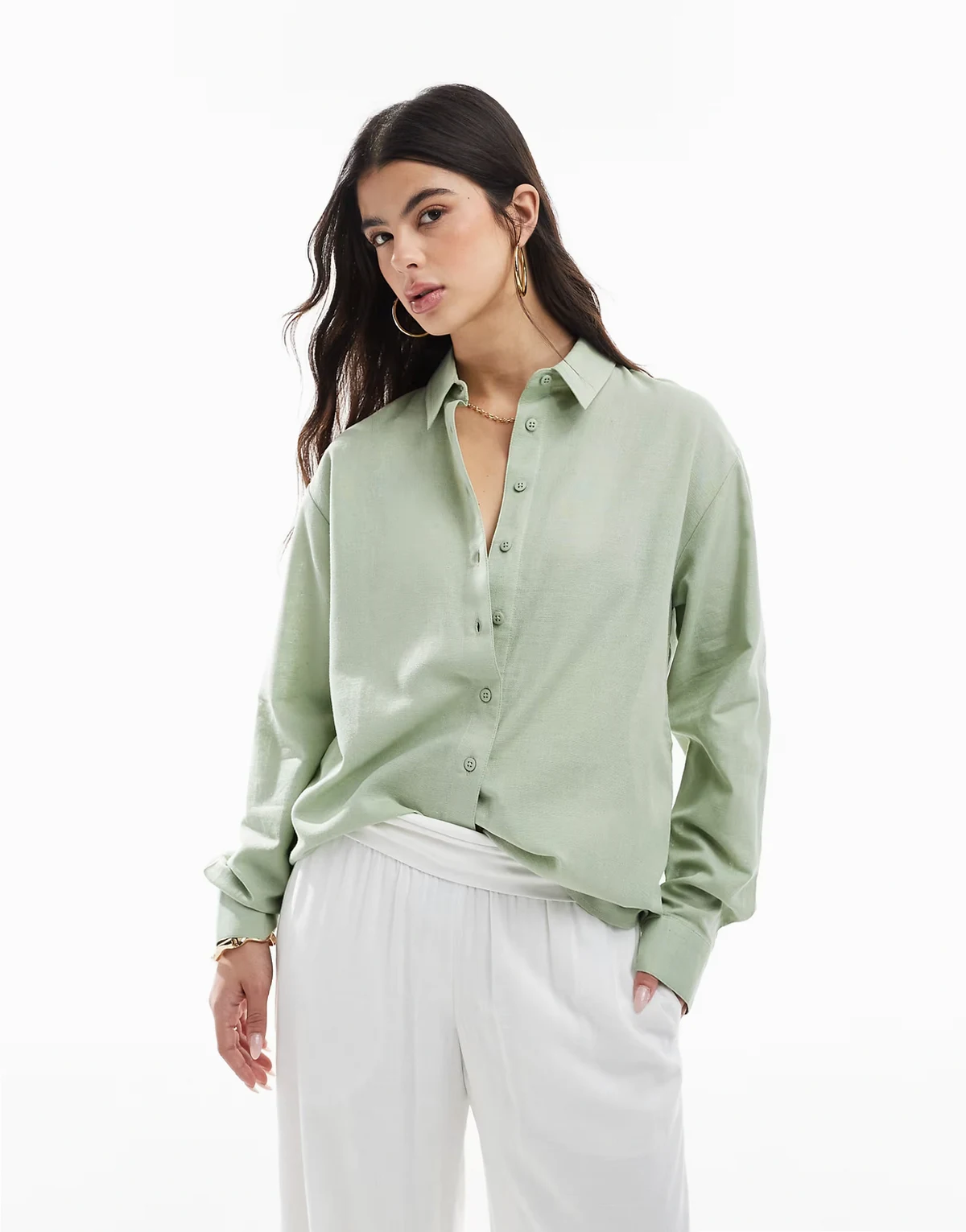 linen blend shirt in khaki