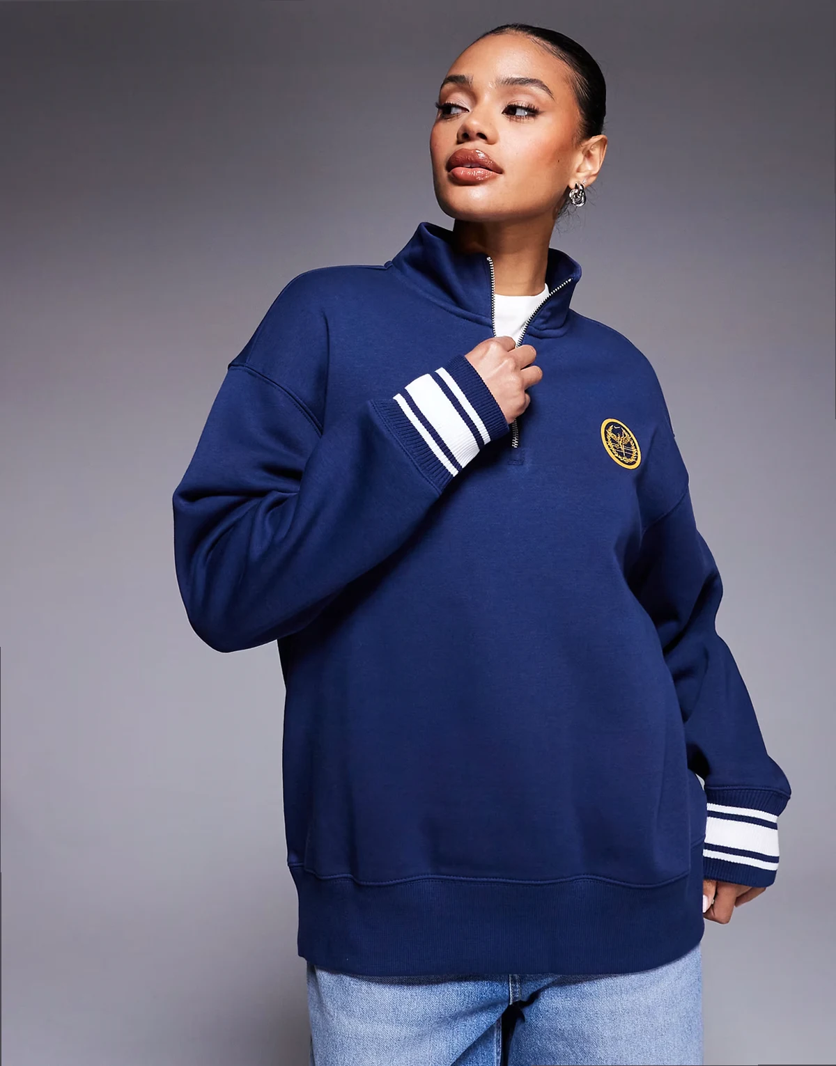Phoenix Fleece oversized quarter zip sweatshirt in navy