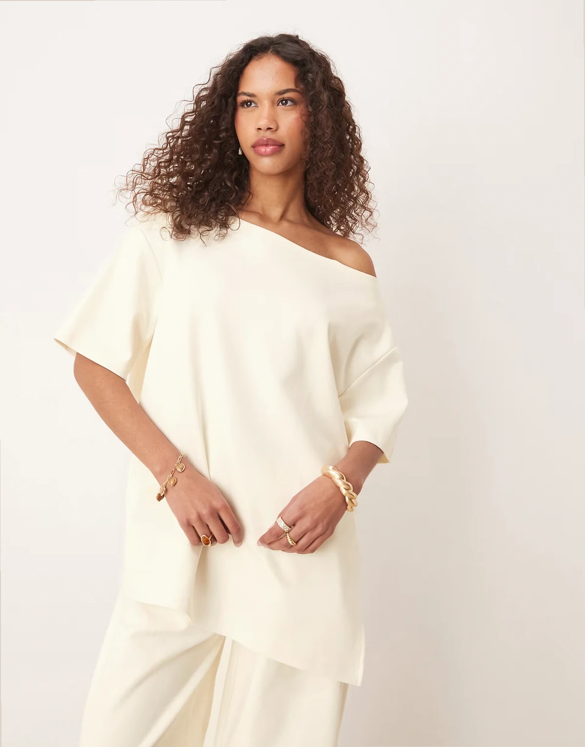 interlock off-shoulder sweatshirt in coconut milk