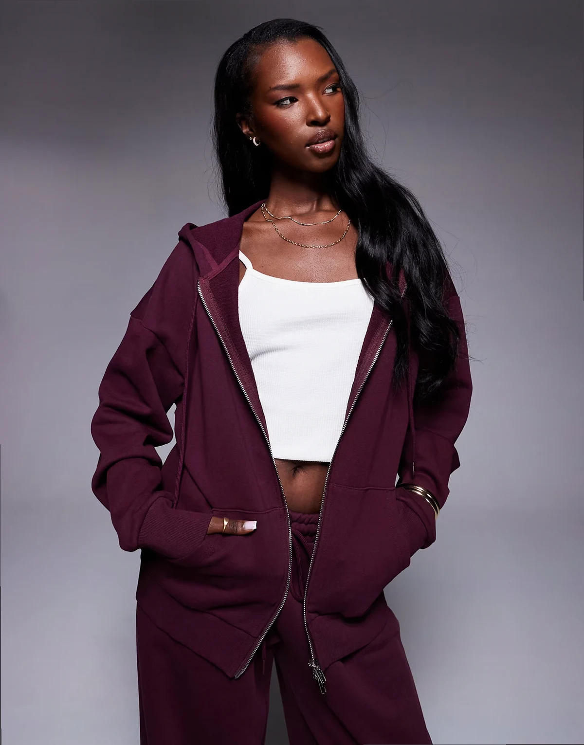 All Day cotton zip up hoodie in burgundy - part of a set