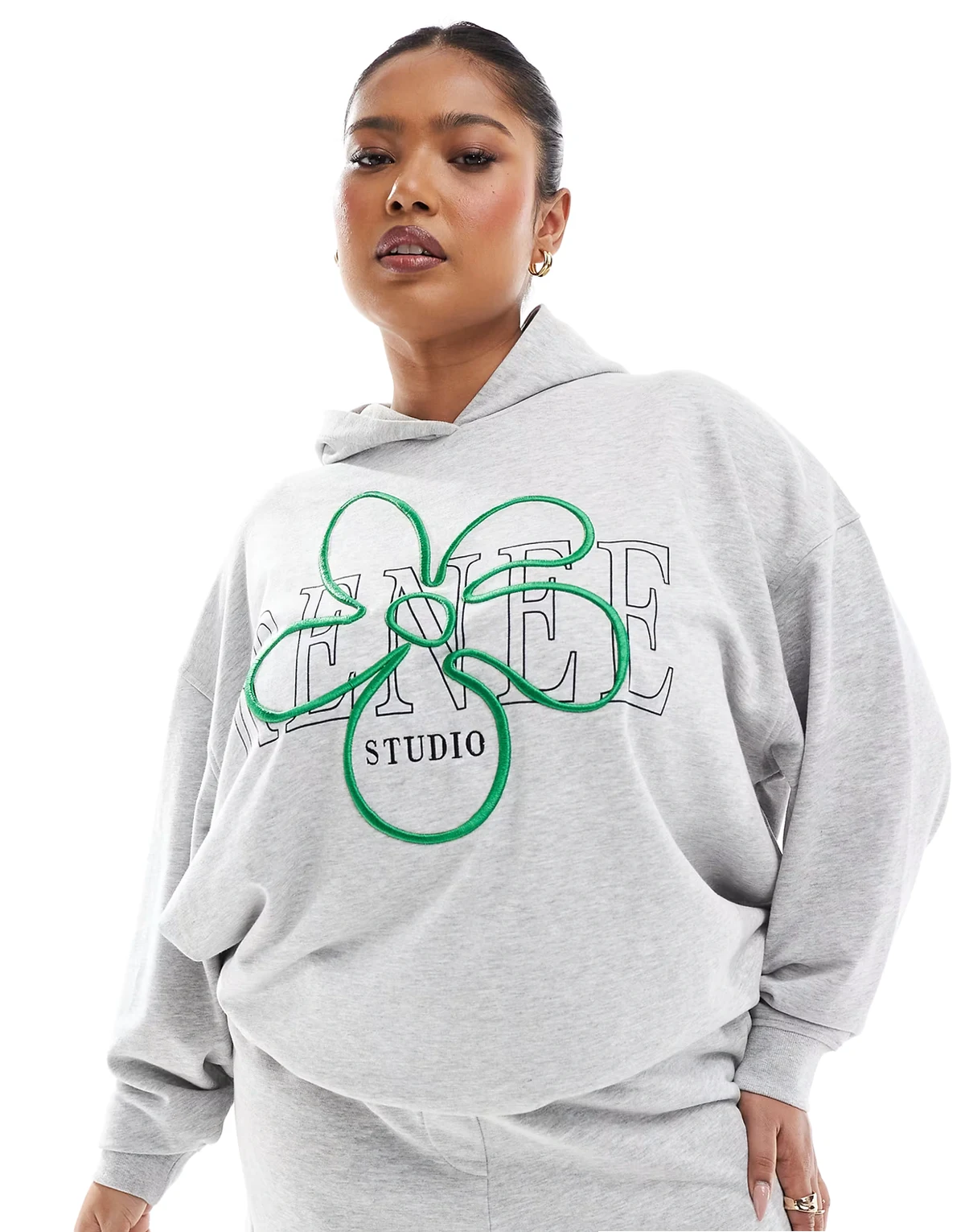 Plus exclusive embroidered flower logo oversized hoodie in gray - part of a set