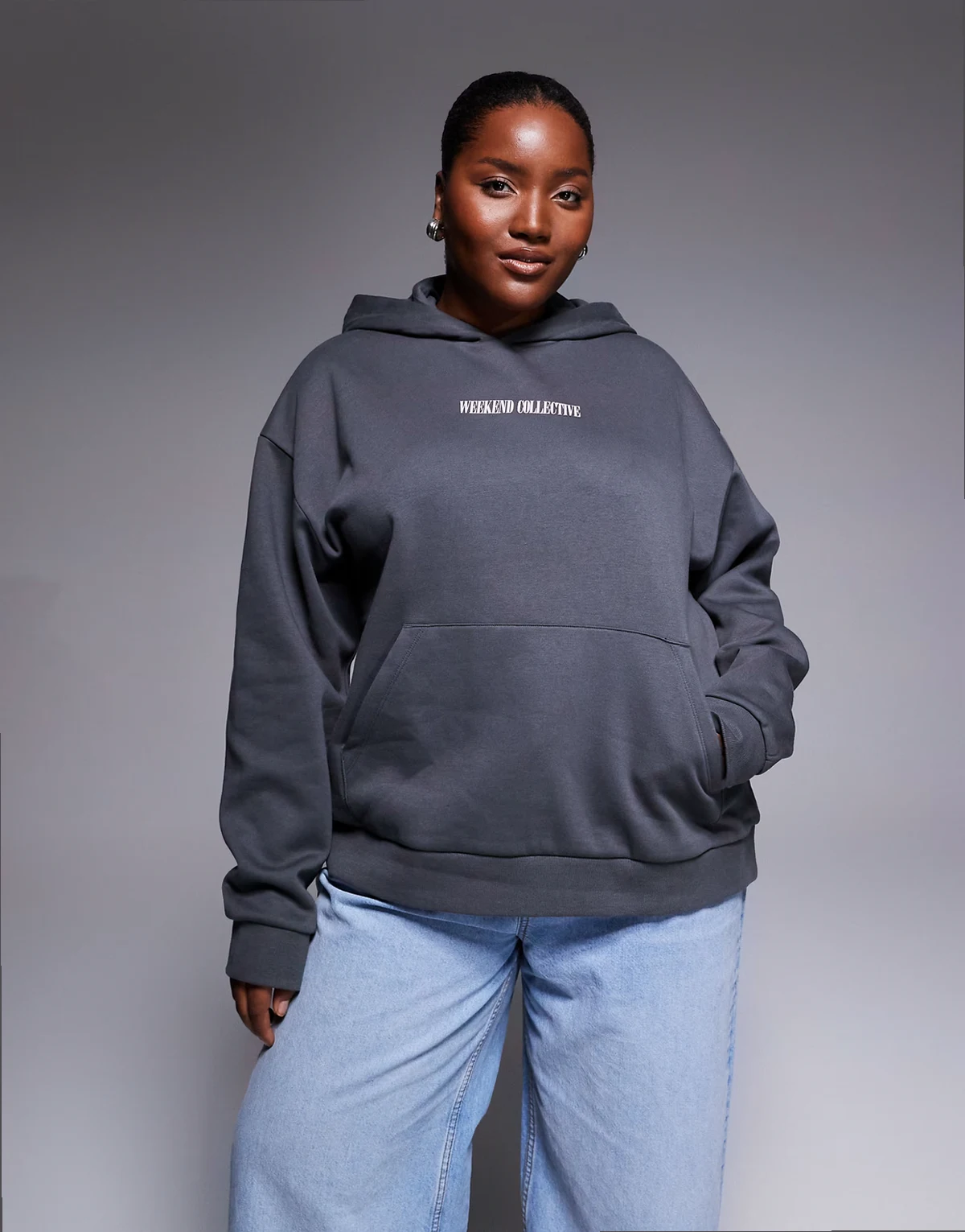 Weekend Collective Curve oversized hoodie with stacked back logo in charcoal