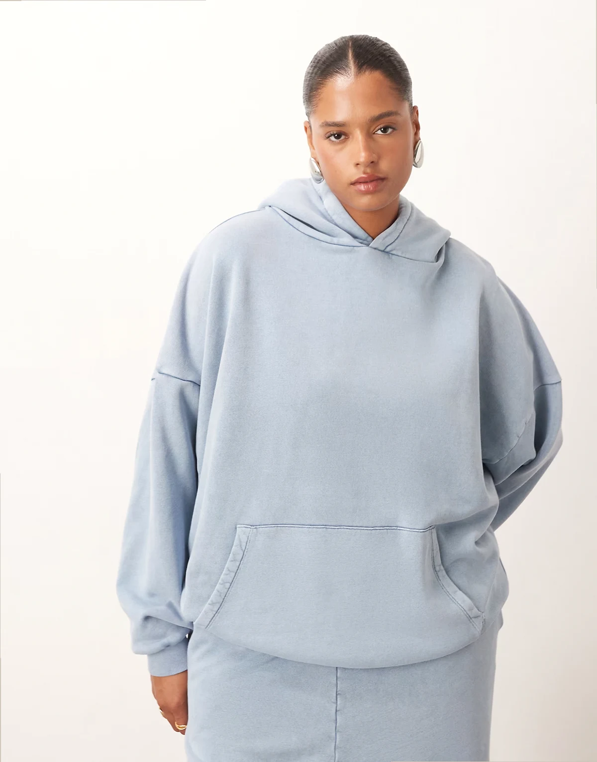 Curve premium acid wash hoodie in soft blue
