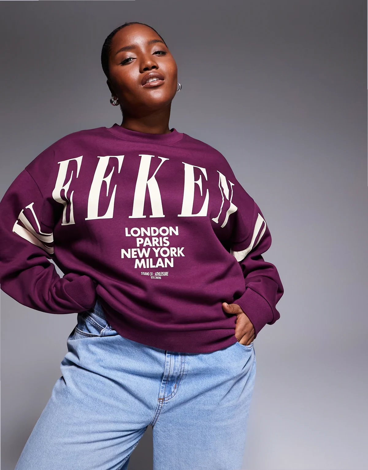 Weekend Collective Curve oversized sweat with stacked logo in plum