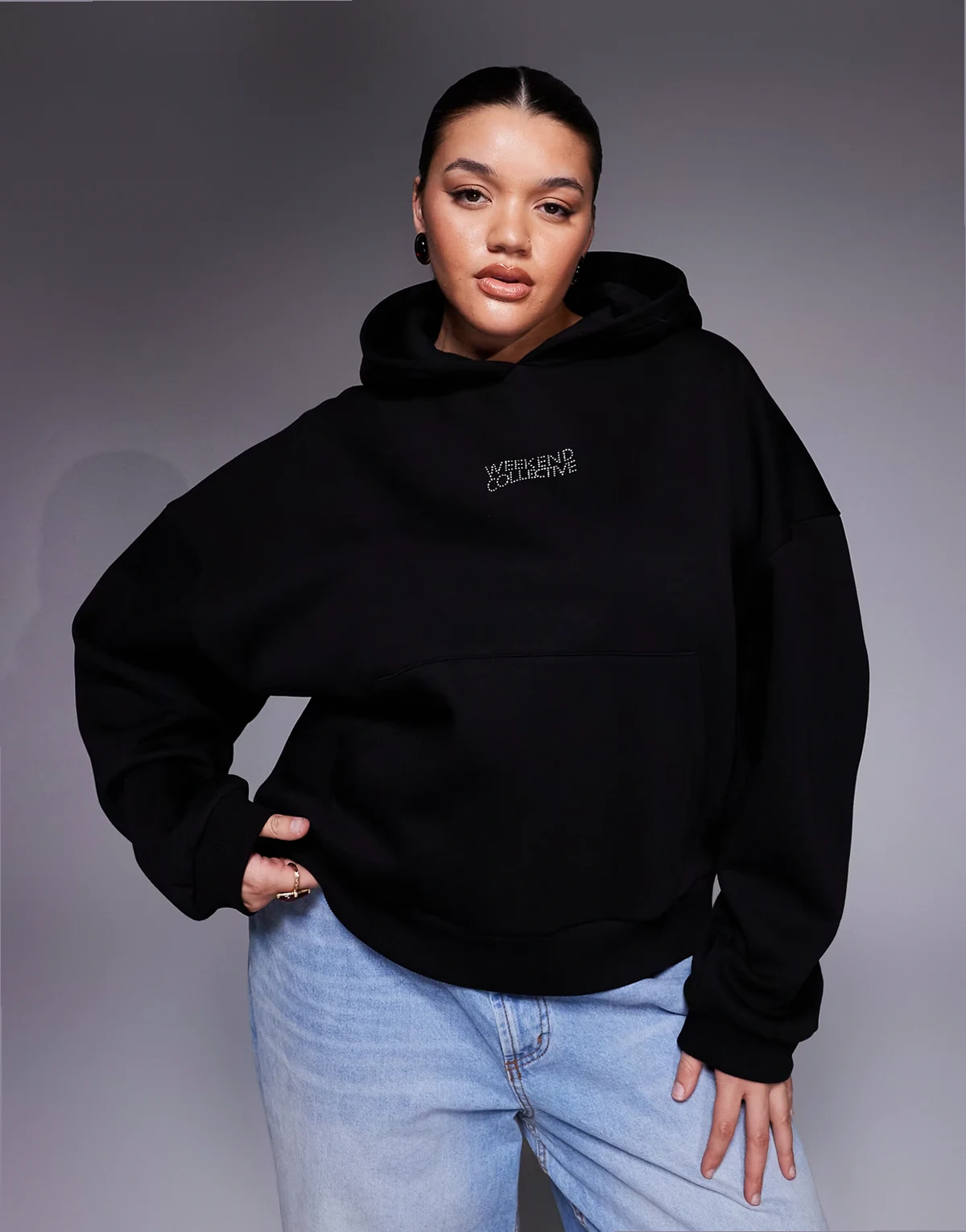 Weekend Collective Curve hoodie with rhinestone graphics in black
