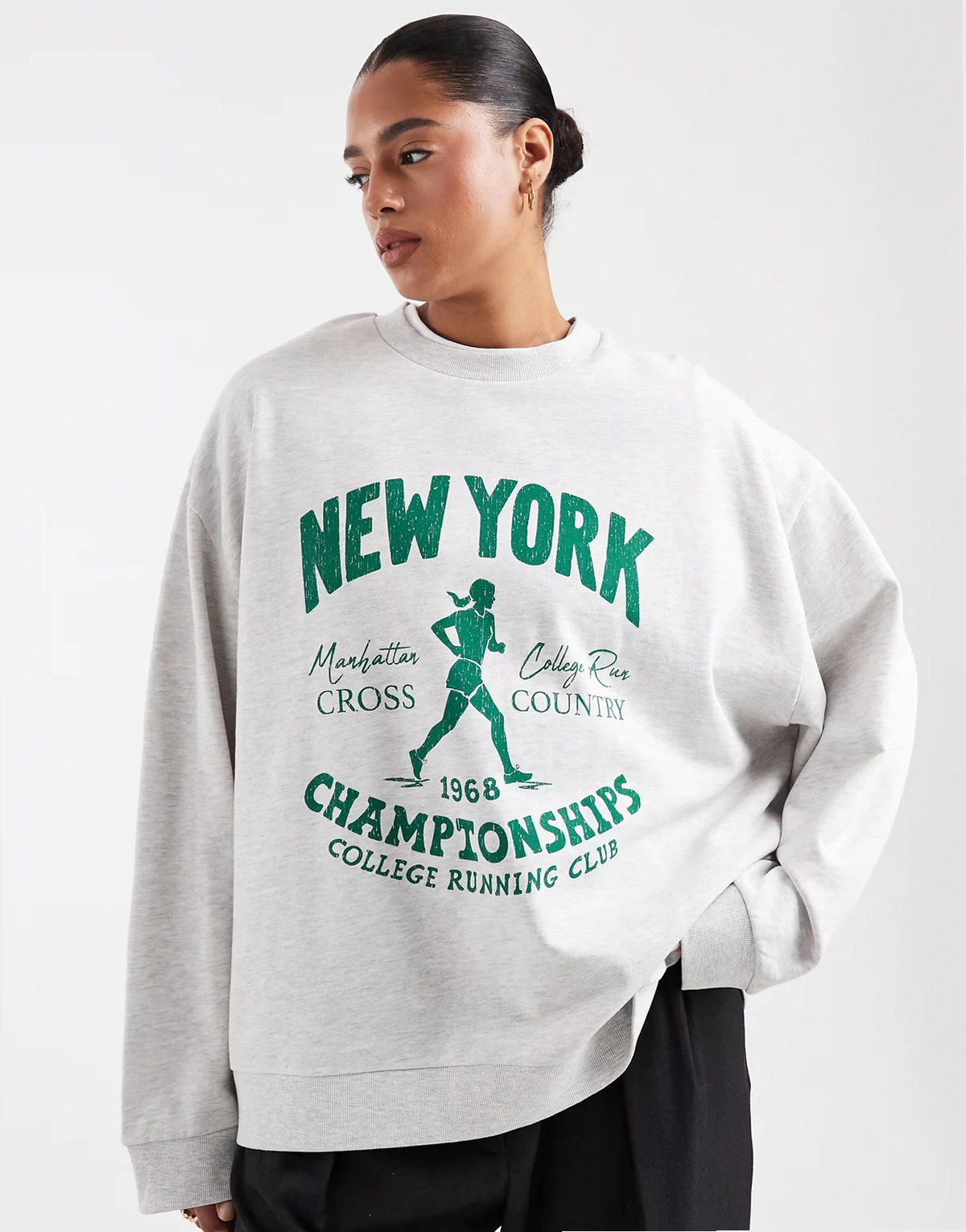 ASOS DESIGN Curve – Oversize-Sweatshirt in Eisgrau meliert mit „New York“-Grafikprint