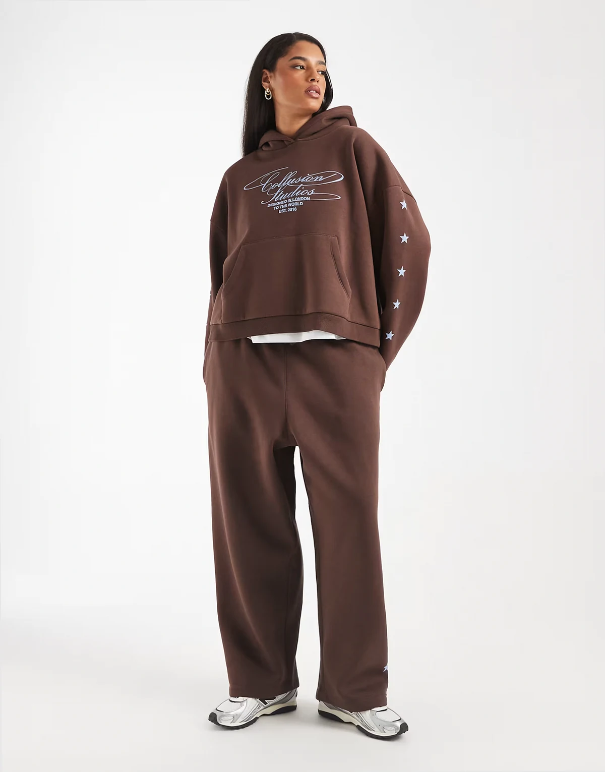 Plus star logo hoodie in chocolate - part of a set
