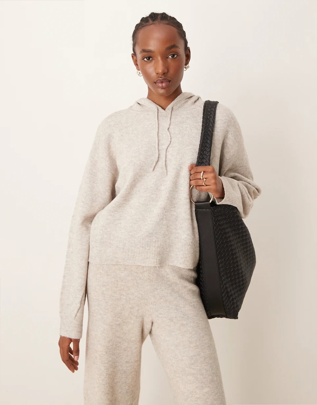 slouchy knitted hoodie in cream - part of a set