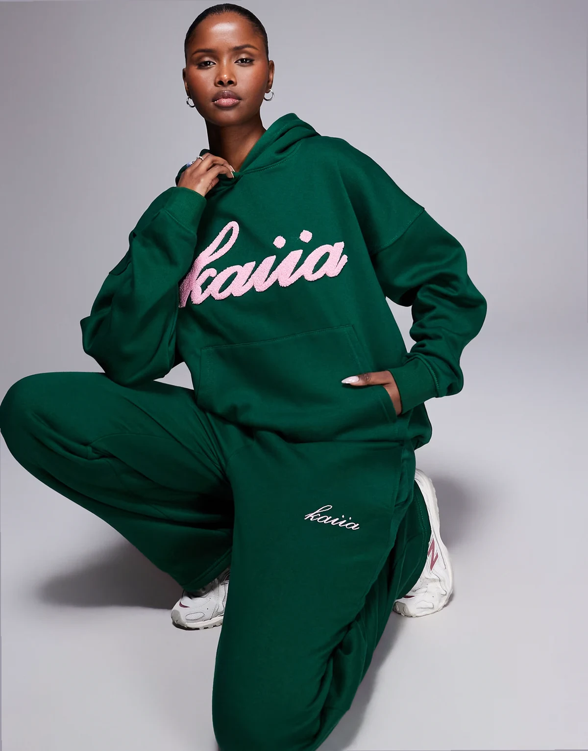 exclusive cotton rich teddy logo oversized hoodie in green and pink - part of a set