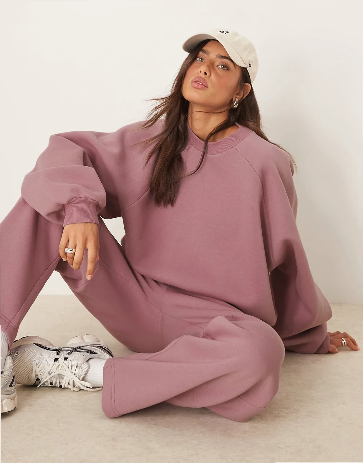 – Sweatshirt in Altrosa mit Ballonärmeln, Kombiteil