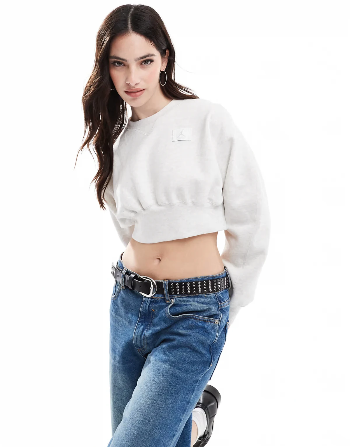 patch logo cropped sweatshirt in gray