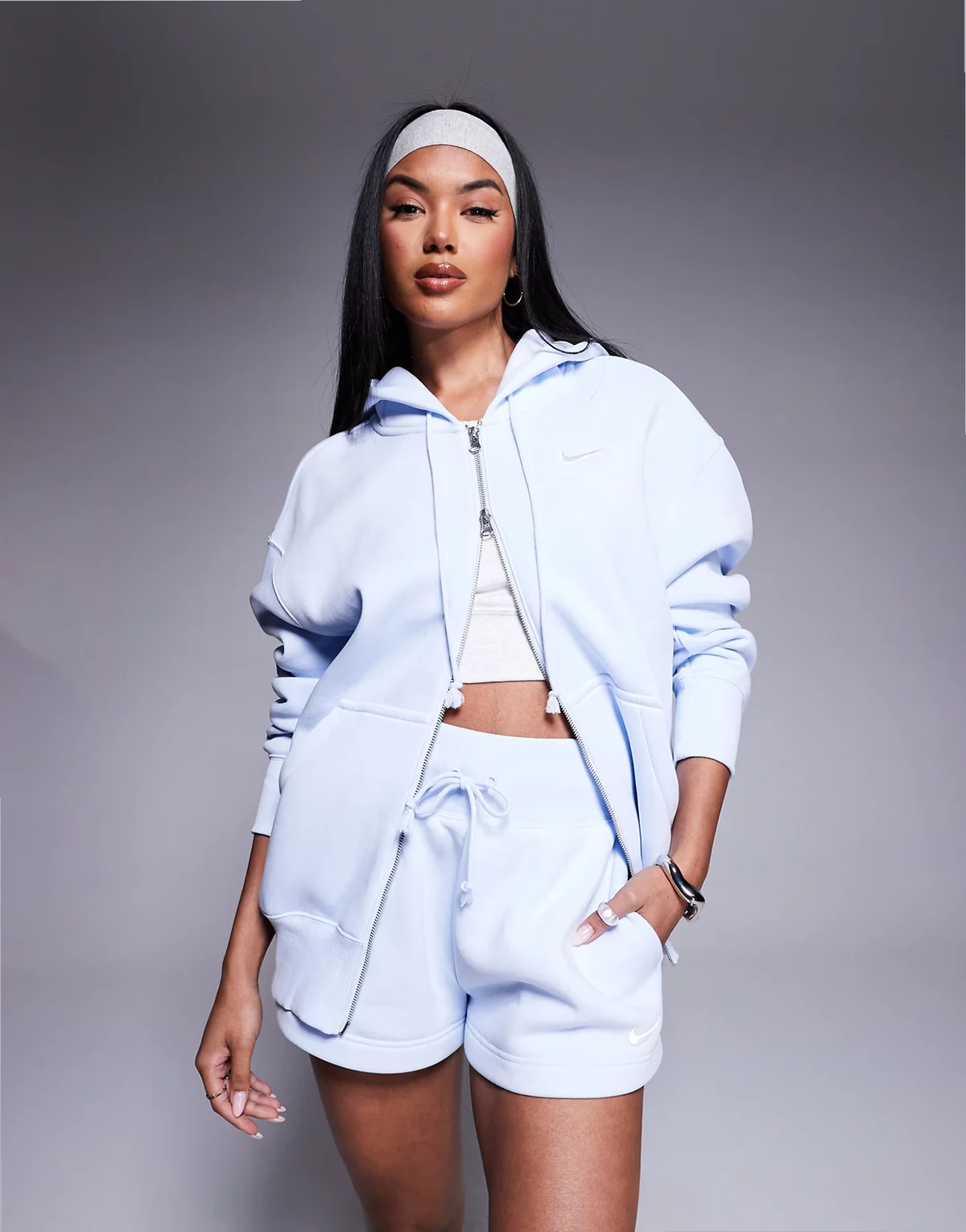 Phoenix Fleece oversized full zip hoodie in light blue